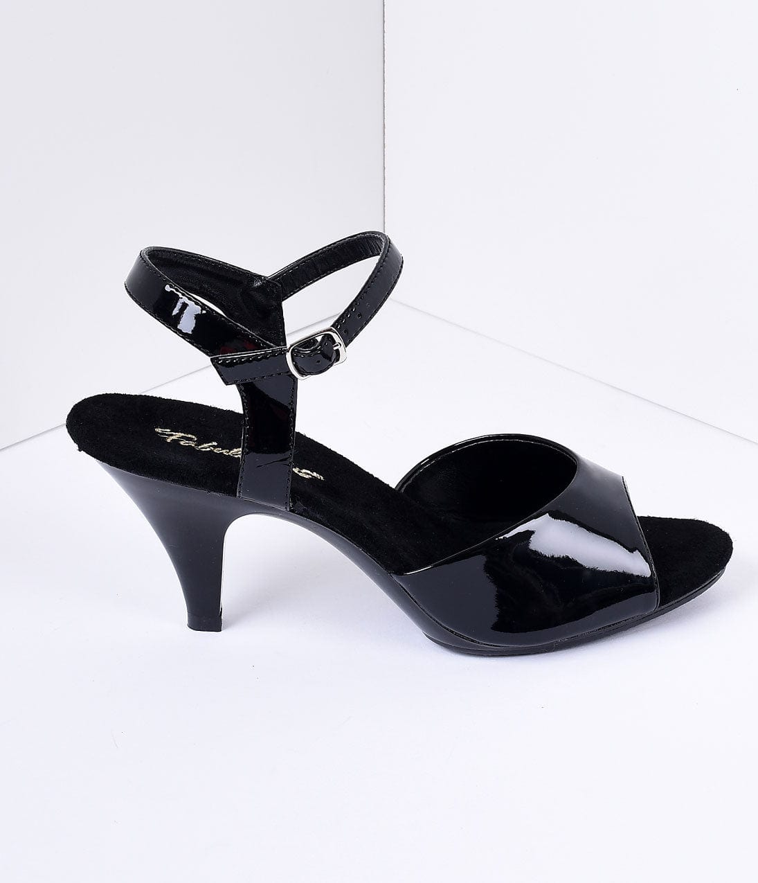 Black Patent Leather Belle Sandal Pump - Unique Vintage - Womens, SHOES, HEELS