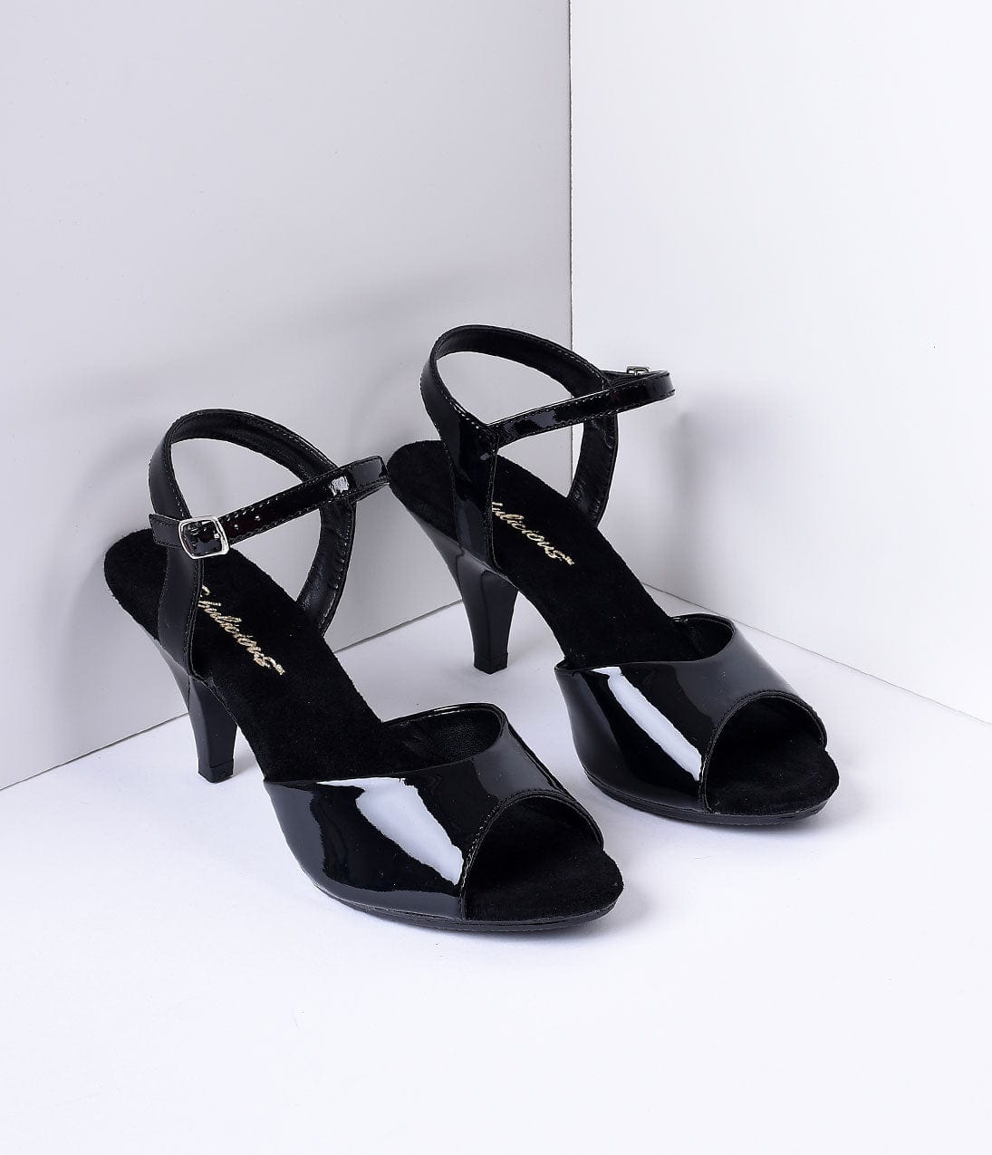 Black Patent Leather Belle Sandal Pump - Unique Vintage - Womens, SHOES, HEELS