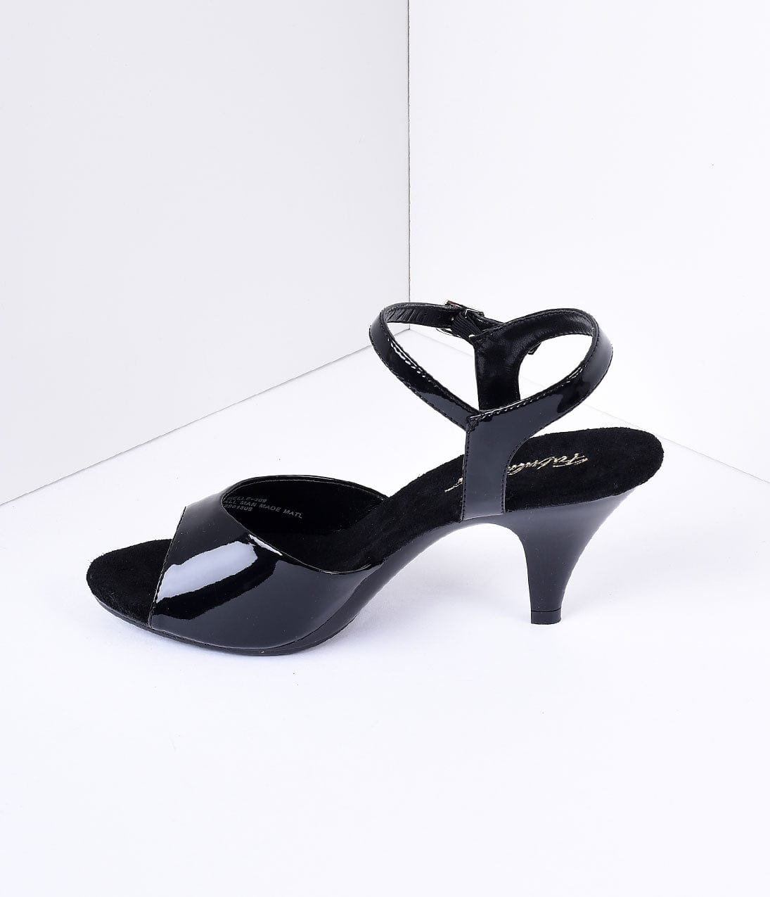 Black Patent Leather Belle Sandal Pump - Unique Vintage - Womens, SHOES, HEELS