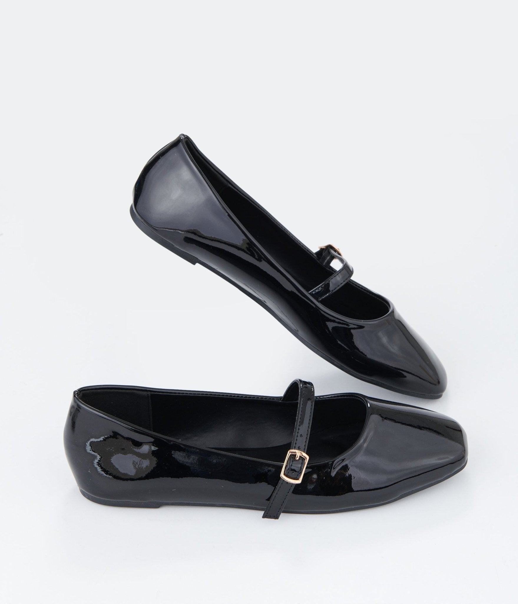 Black Patent Leatherette Mary Jane Flats - Unique Vintage - Womens, SHOES, FLATS