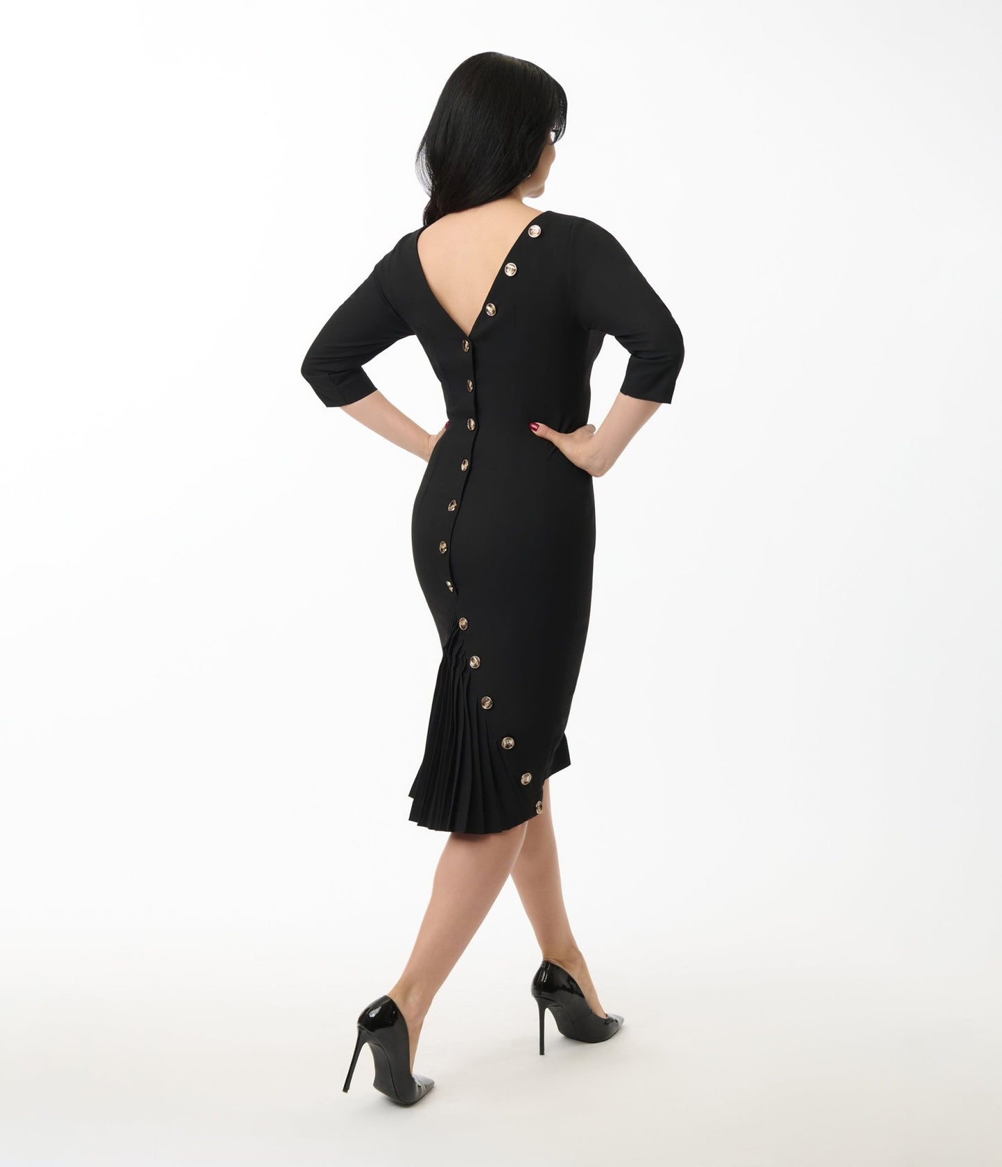 Black Pleated Back Deborah Pencil Dress - Unique Vintage - Womens, DRESSES, WIGGLE