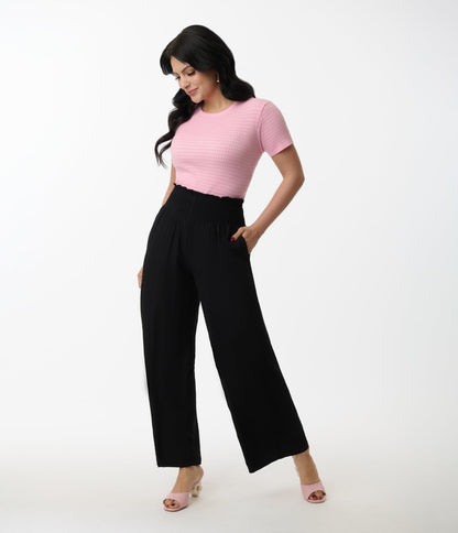 Black Straight Leg Pants - Unique Vintage - Womens, BOTTOMS, PANTS