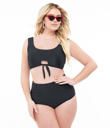 Black Two Piece Swim Set - Unique Vintage - Womens, SWIM, 1 PC