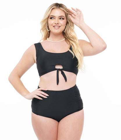 Black Two Piece Swim Set - Unique Vintage - Womens, SWIM, 1 PC