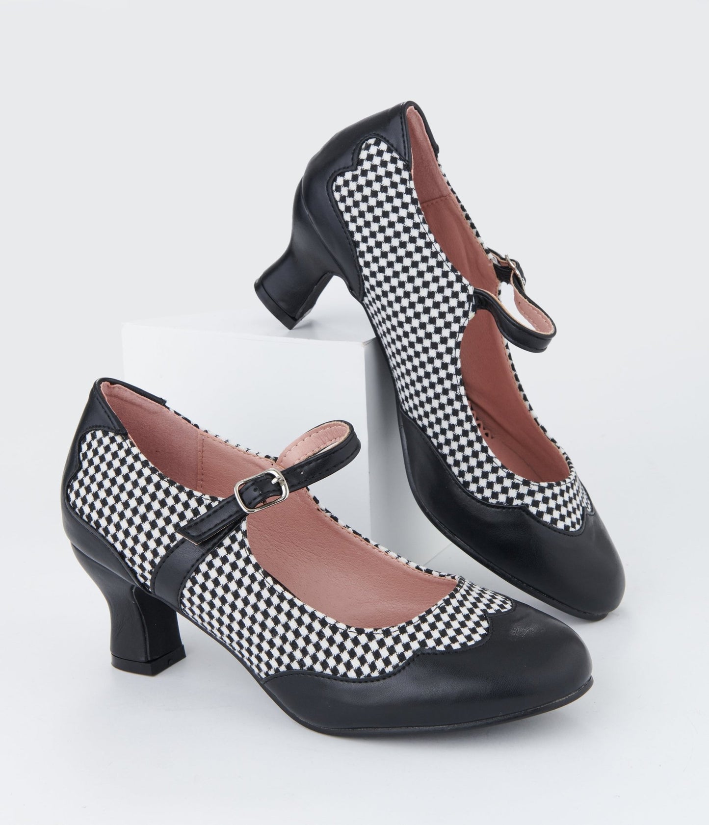 Black & White Check Mary Jane Heels - Unique Vintage - Womens, SHOES, HEELS