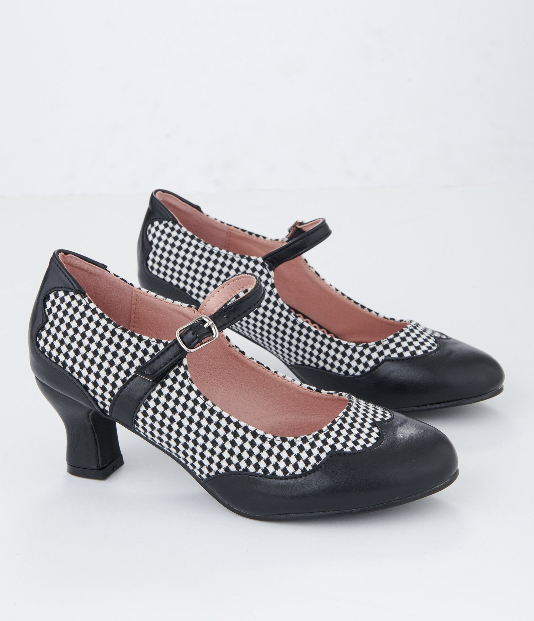 Black & White Check Mary Jane Heels - Unique Vintage - Womens, SHOES, HEELS