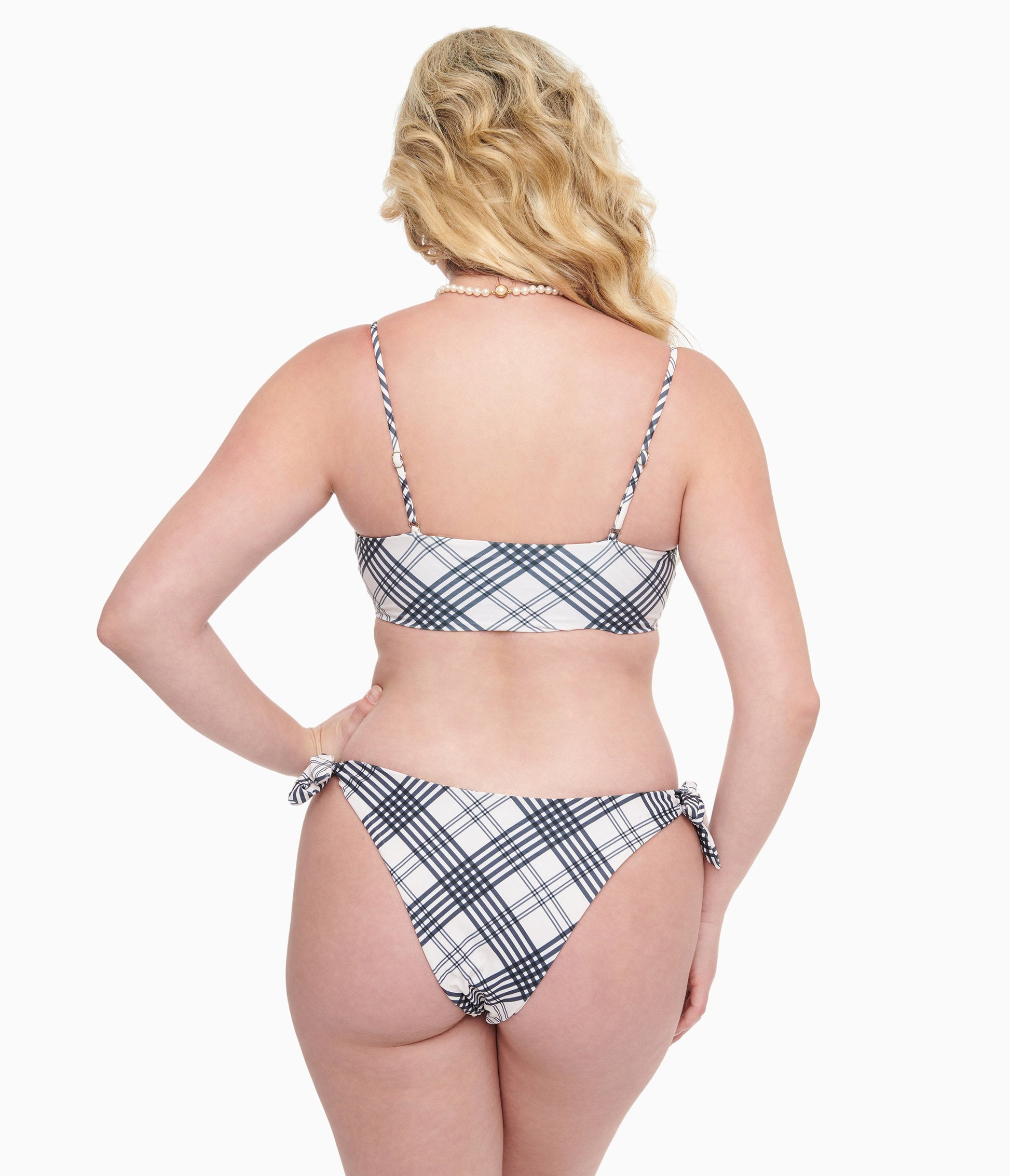 Black & White Plaid Two Piece Swim Set - Unique Vintage - Womens, SWIM, 1 PC