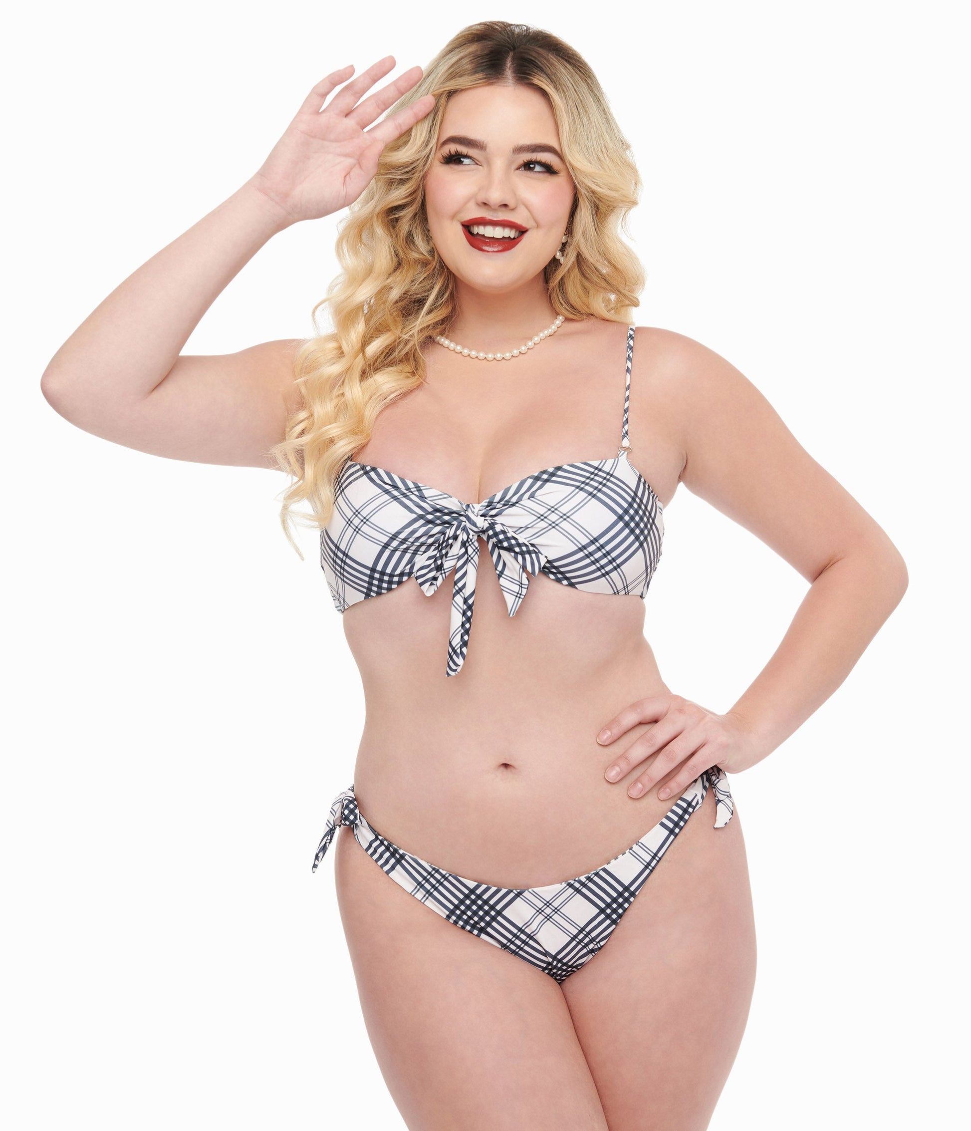 Black & White Plaid Two Piece Swim Set - Unique Vintage - Womens, SWIM, 1 PC