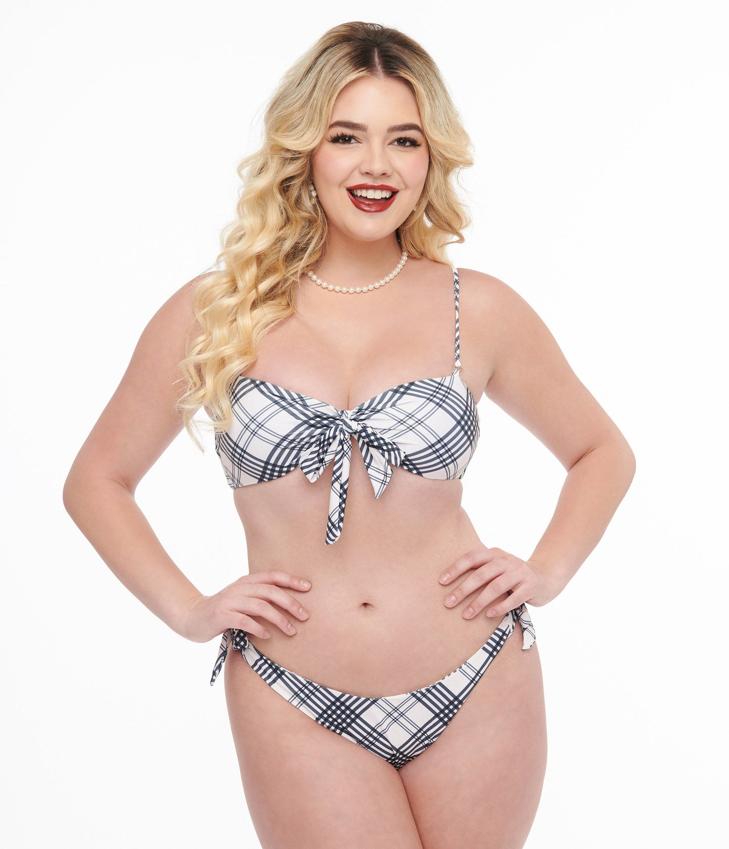 Black & White Plaid Two Piece Swim Set - Unique Vintage - Womens, SWIM, 1 PC