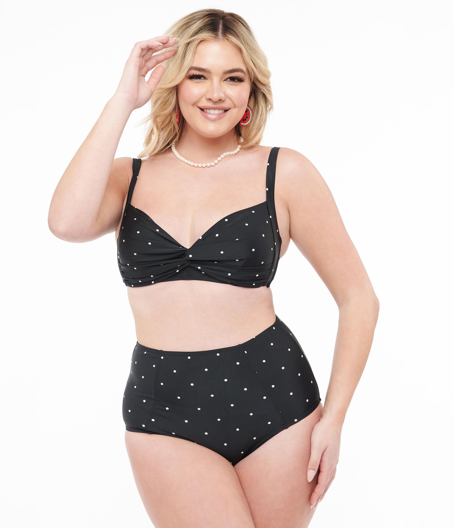 Black & White Polka Dot Two Piece Swim Set - Unique Vintage - Womens, SWIM, 1 PC