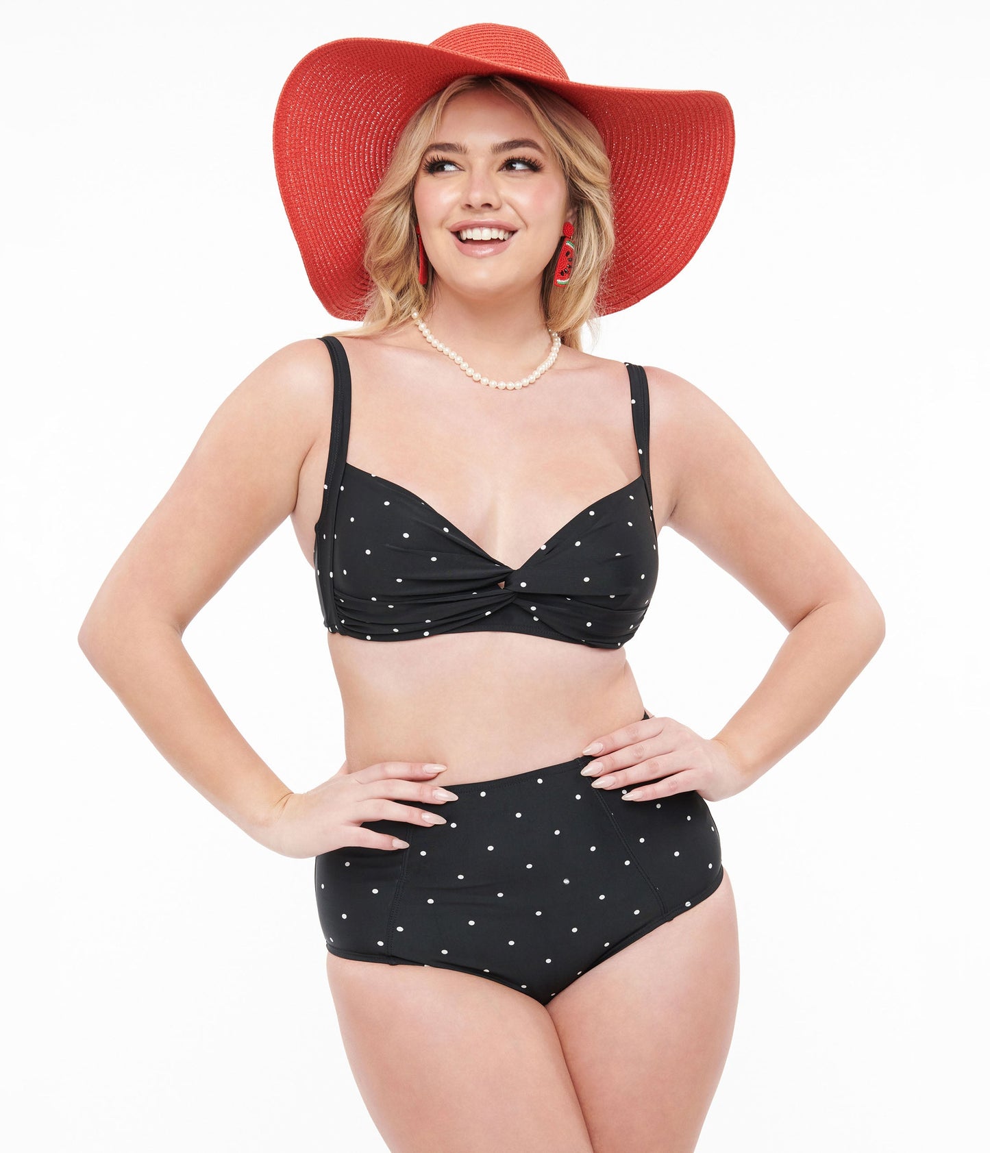 Black & White Polka Dot Two Piece Swim Set - Unique Vintage - Womens, SWIM, 1 PC