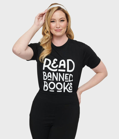 Black & White Read Banned Books Unisex Graphic Tee - Unique Vintage - Womens, HALLOWEEN, GRAPHIC TEES