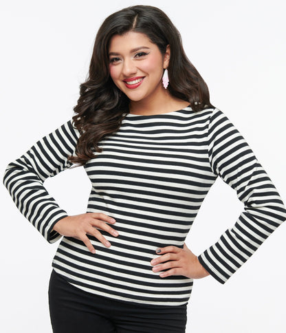 Black & White Stripe Thea Top - Unique Vintage - Womens, TOPS, KNIT TOPS