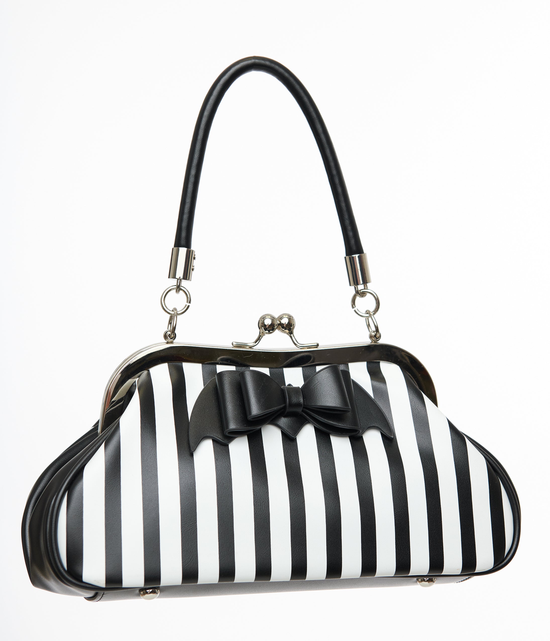 Retro Vintage Black White Striped Bat Bow Handbag Unique Vintage Halloween