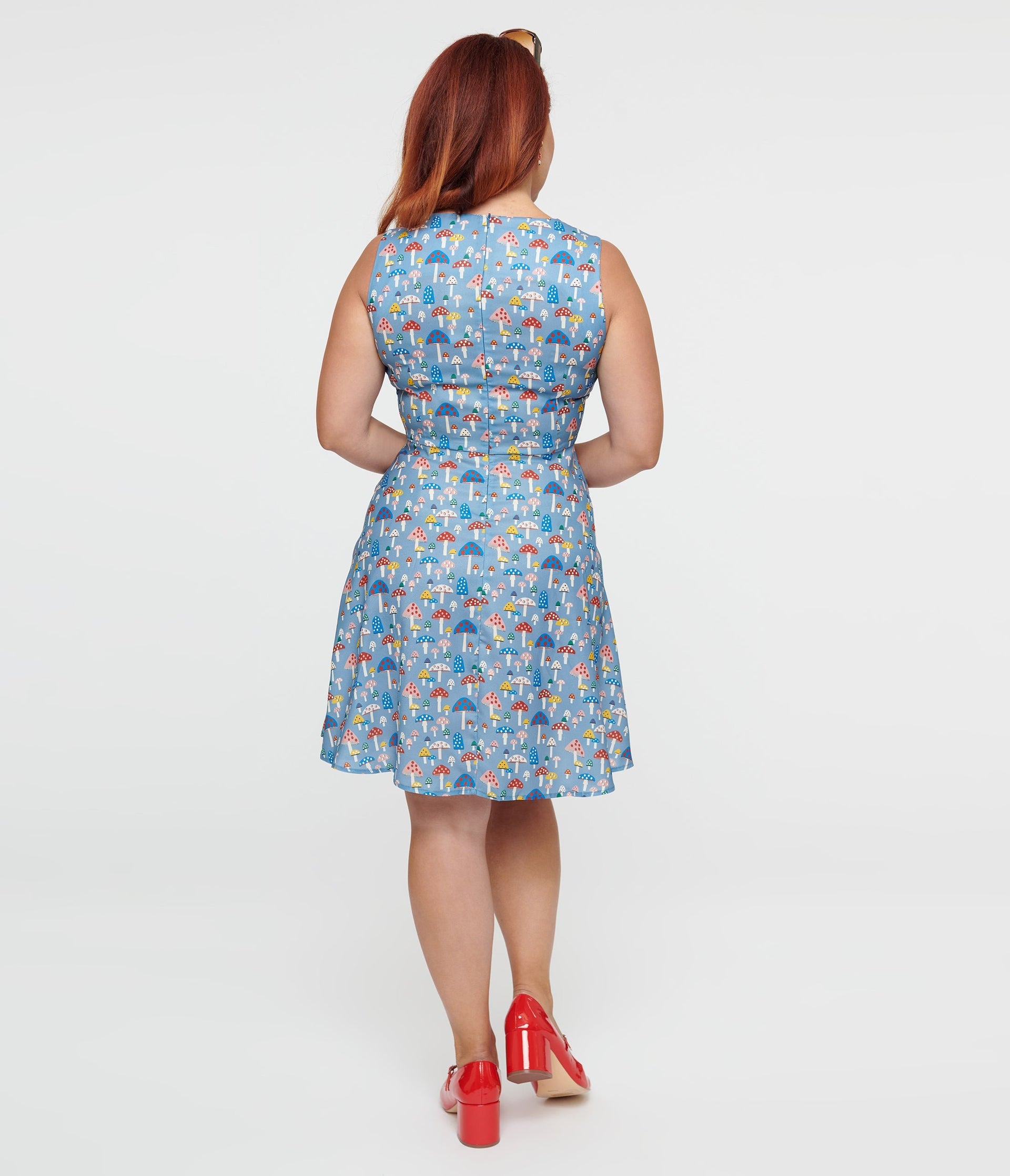 Blue Mushroom Fit & Flare Dress - Unique Vintage - Womens, DRESSES, FIT AND FLARE