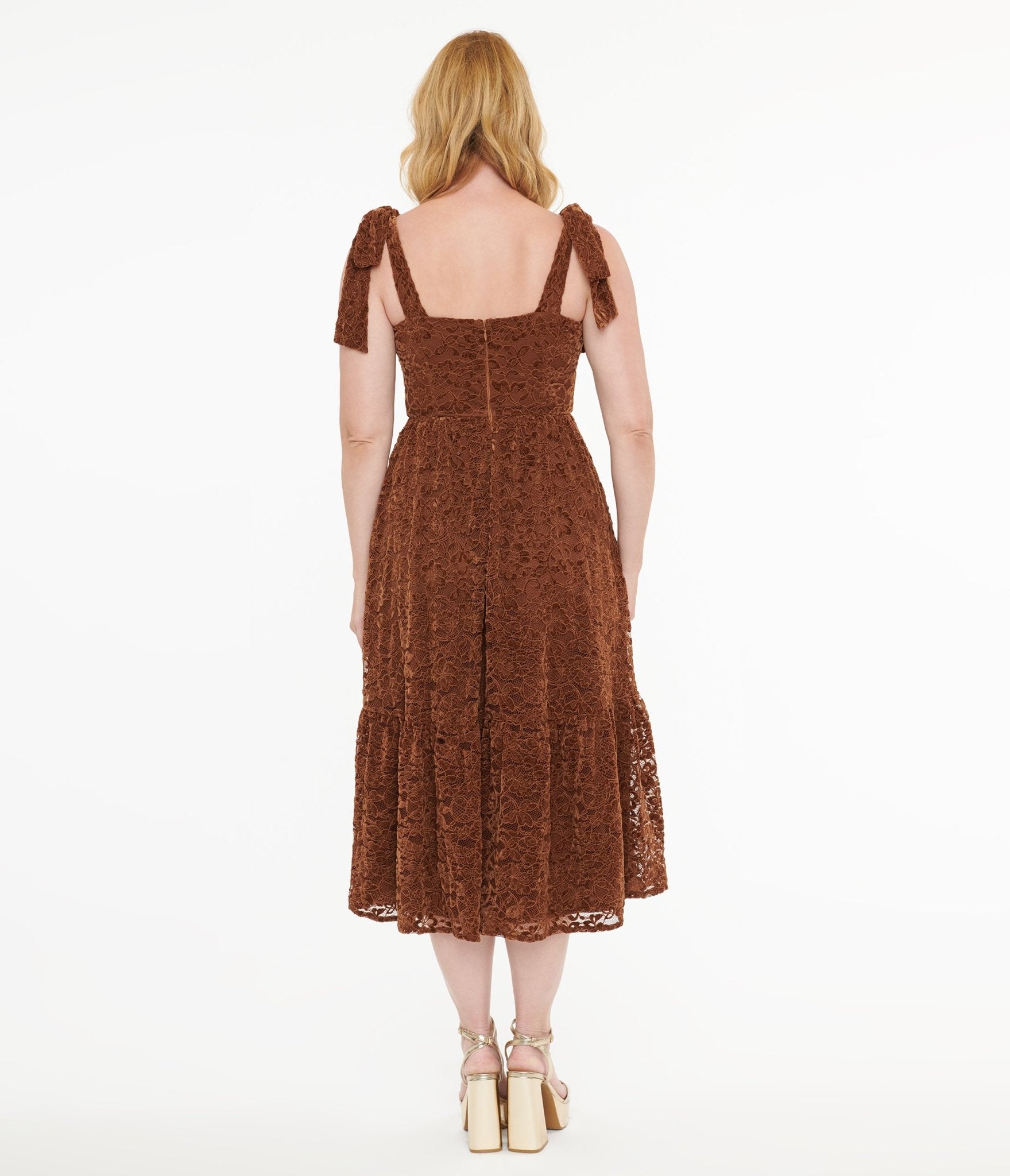 Brown Velvet Lace Midi Dress - Unique Vintage - Womens, DRESSES, MIDI