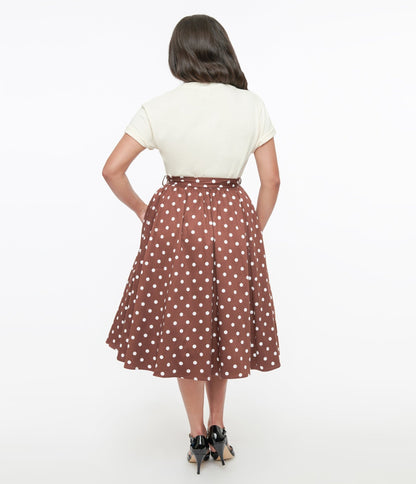 Brown & White Polka Dot Paula Swing Skirt - Unique Vintage - Womens, BOTTOMS, SKIRTS