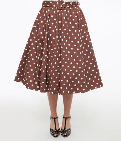 Brown & White Polka Dot Paula Swing Skirt - Unique Vintage - Womens, BOTTOMS, SKIRTS