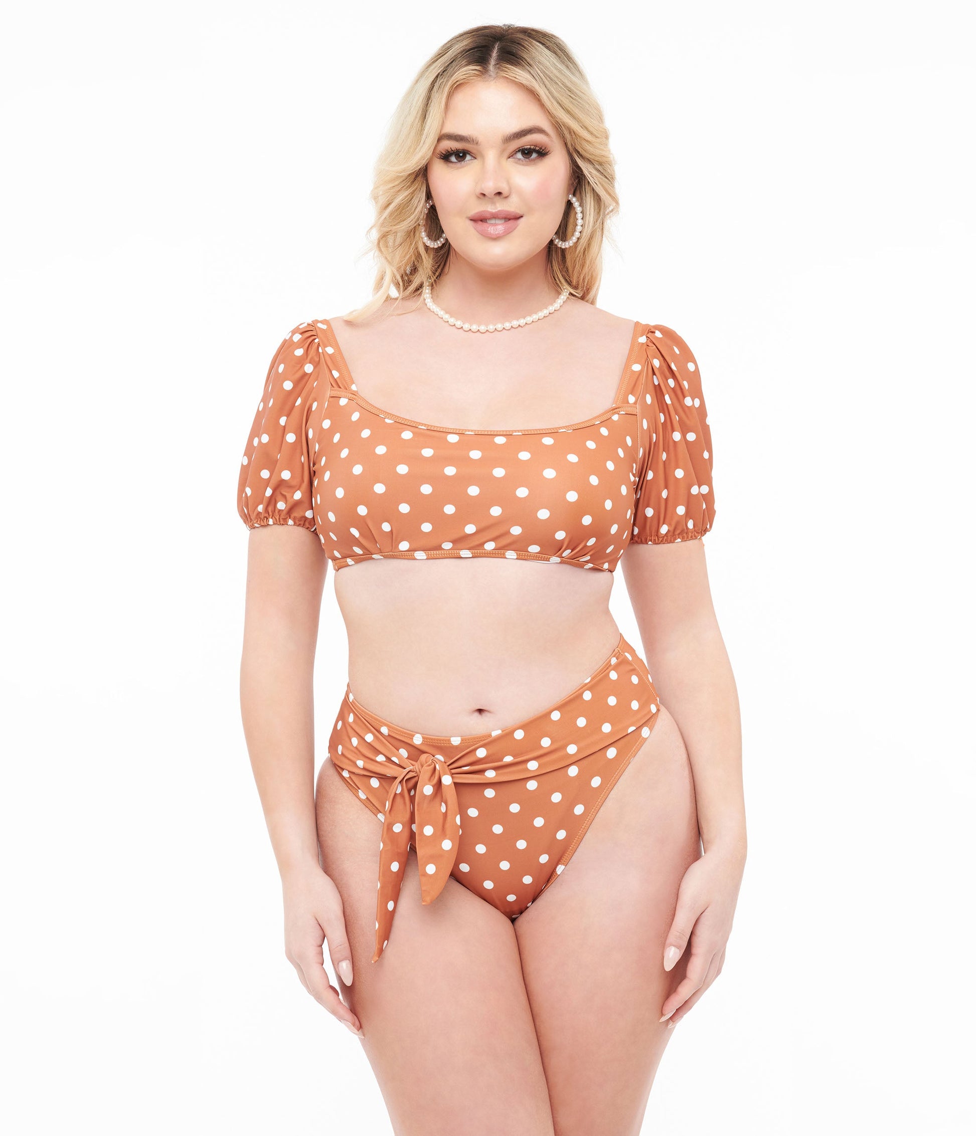 Brown & White Polka Dot Swim Set - Unique Vintage - Womens, SWIM, 1 PC