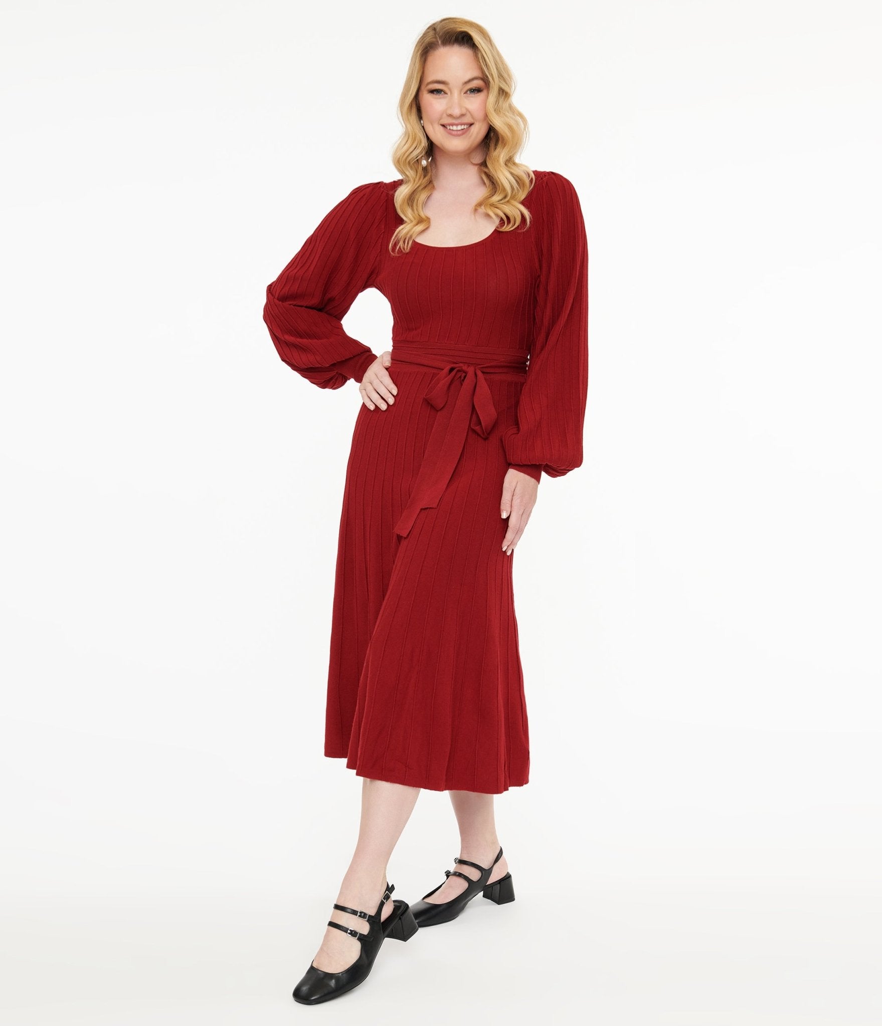 Burgundy Keep Looking Up Sweater Midi Dress - Unique Vintage - Womens, DRESSES, SWING