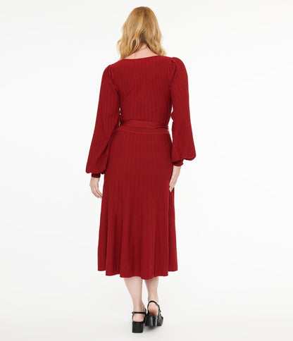 Burgundy Keep Looking Up Sweater Midi Dress - Unique Vintage - Womens, DRESSES, SWING