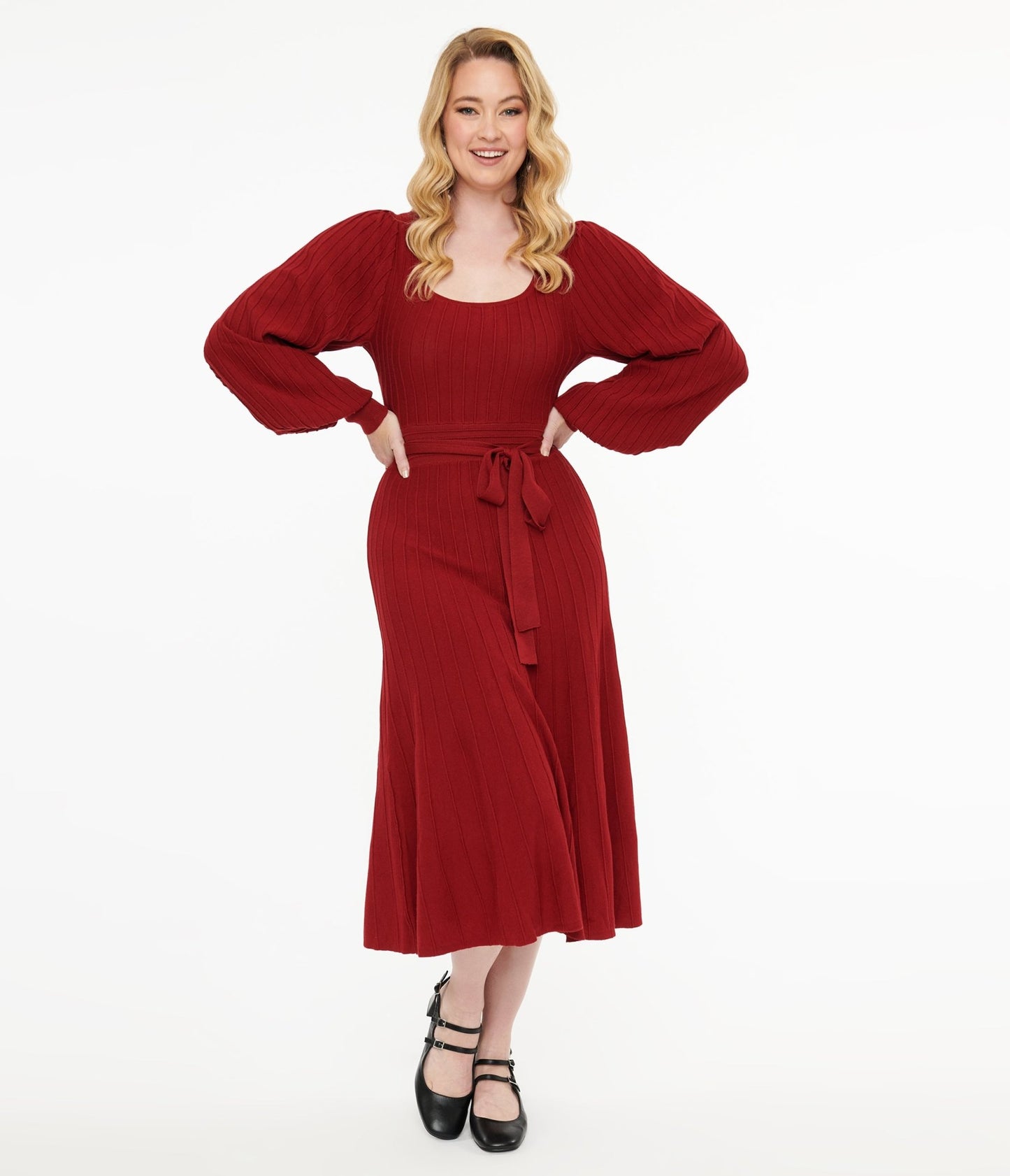 Burgundy Keep Looking Up Sweater Midi Dress - Unique Vintage - Womens, DRESSES, SWING