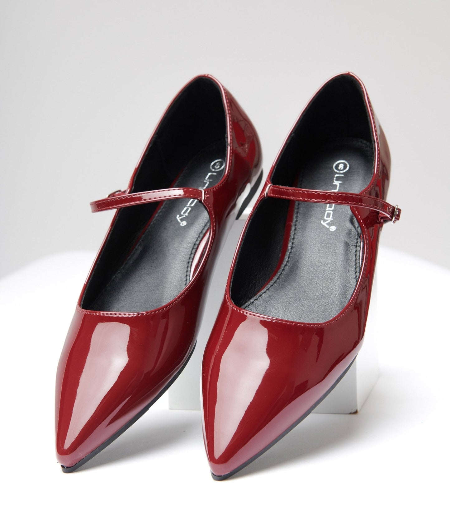 Burgundy Mary Jane Pointed Toe Flats - Unique Vintage - Womens, SHOES, FLATS