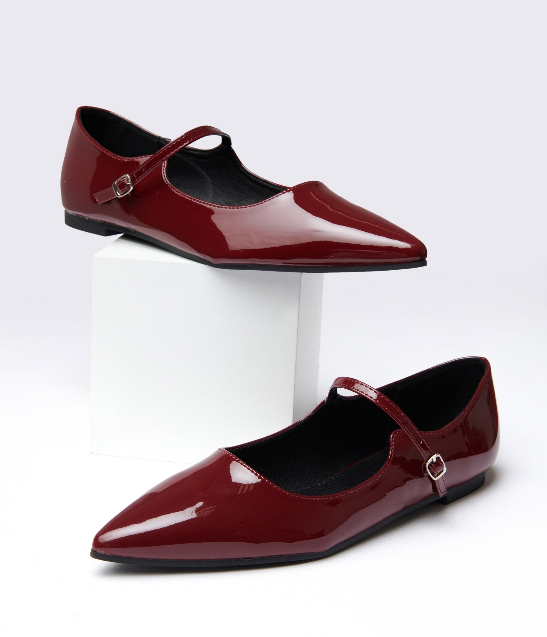 Burgundy Mary Jane Pointed Toe Flats - Unique Vintage - Womens, SHOES, FLATS