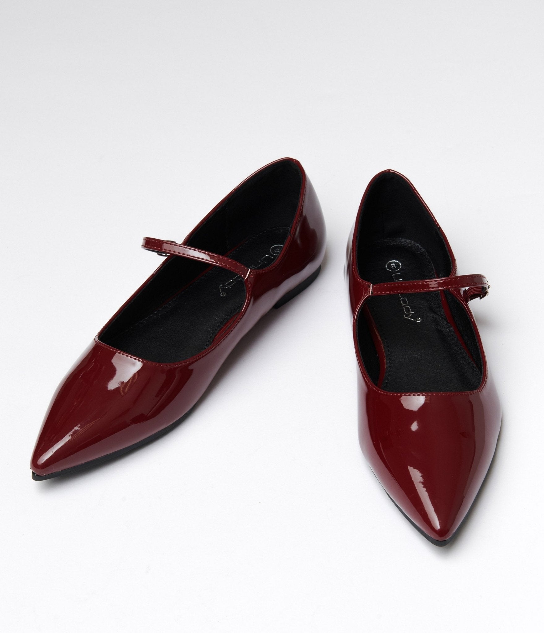 Burgundy Mary Jane Pointed Toe Flats - Unique Vintage - Womens, SHOES, FLATS