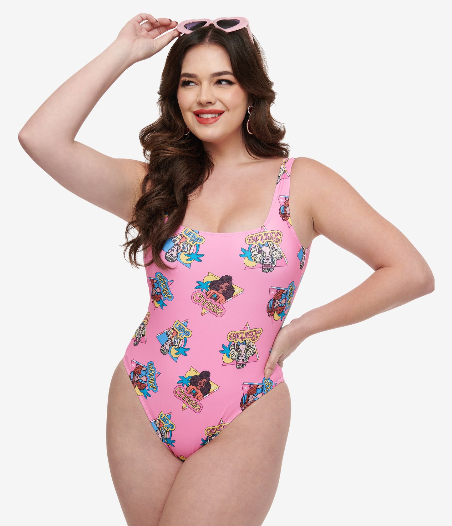 Cakeworthy Pink Barbie California Dream One Piece Swimsuit - Unique Vintage - Womens, SWIM, 1 PC