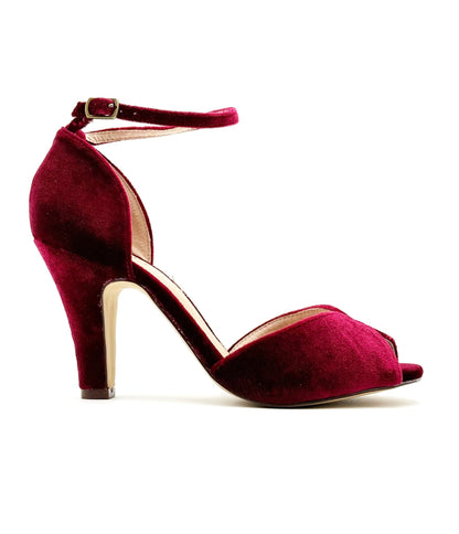 Chelsea Crew Burgundy Velvet Lola Pumps - Unique Vintage - Womens, SHOES, HEELS