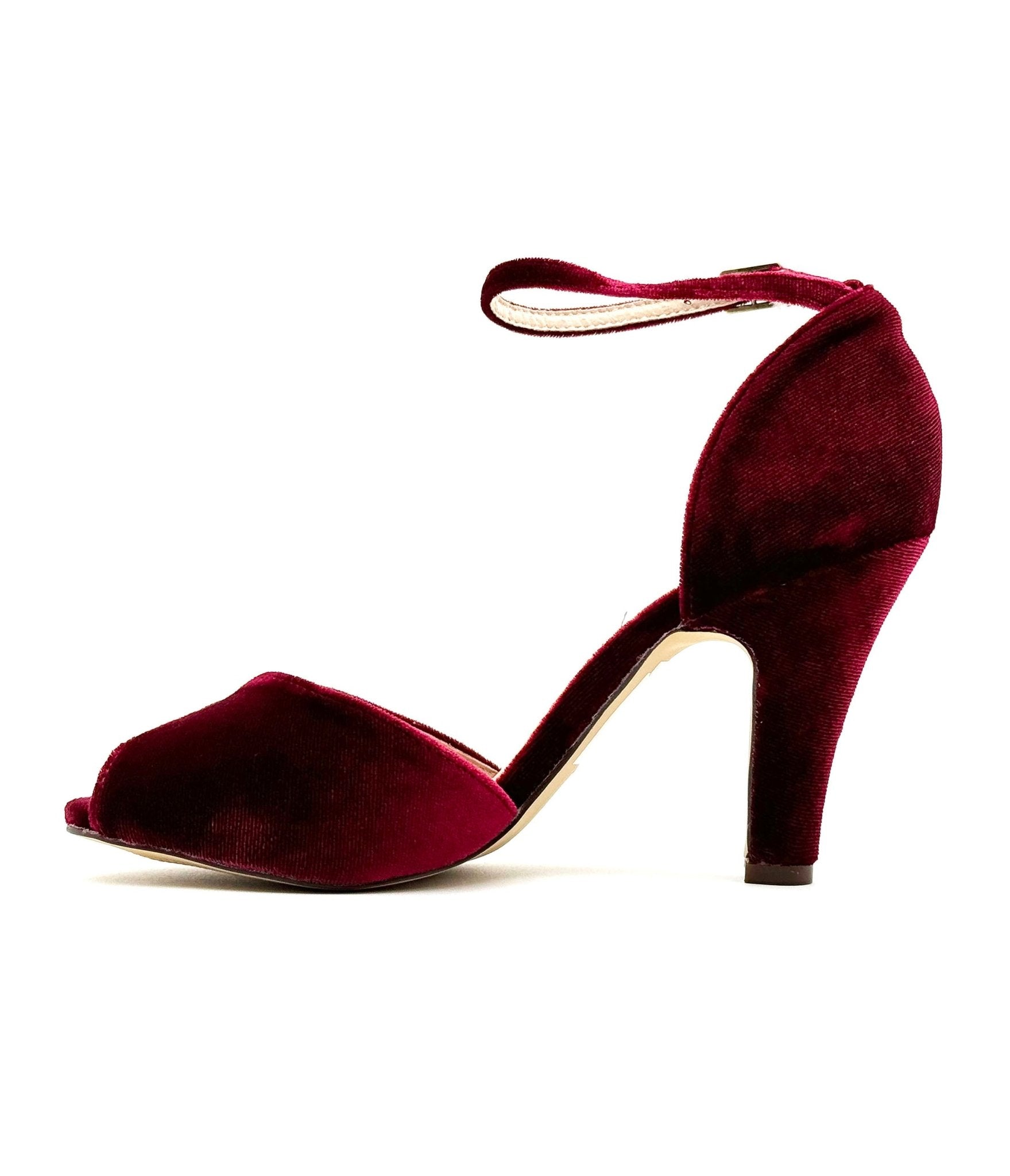 Chelsea Crew Burgundy Velvet Lola Pumps - Unique Vintage - Womens, SHOES, HEELS