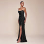 Ladivine by Cinderella Divine Black Chiffon Strapless Slit Prom Dress