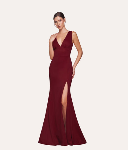 Cinderella Divine Burgundy Empire Waist Prom Gown - Unique Vintage - Womens