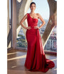 Cinderella Divine Burgundy Fitted One Shoulder Satin Bridesmaid Dress