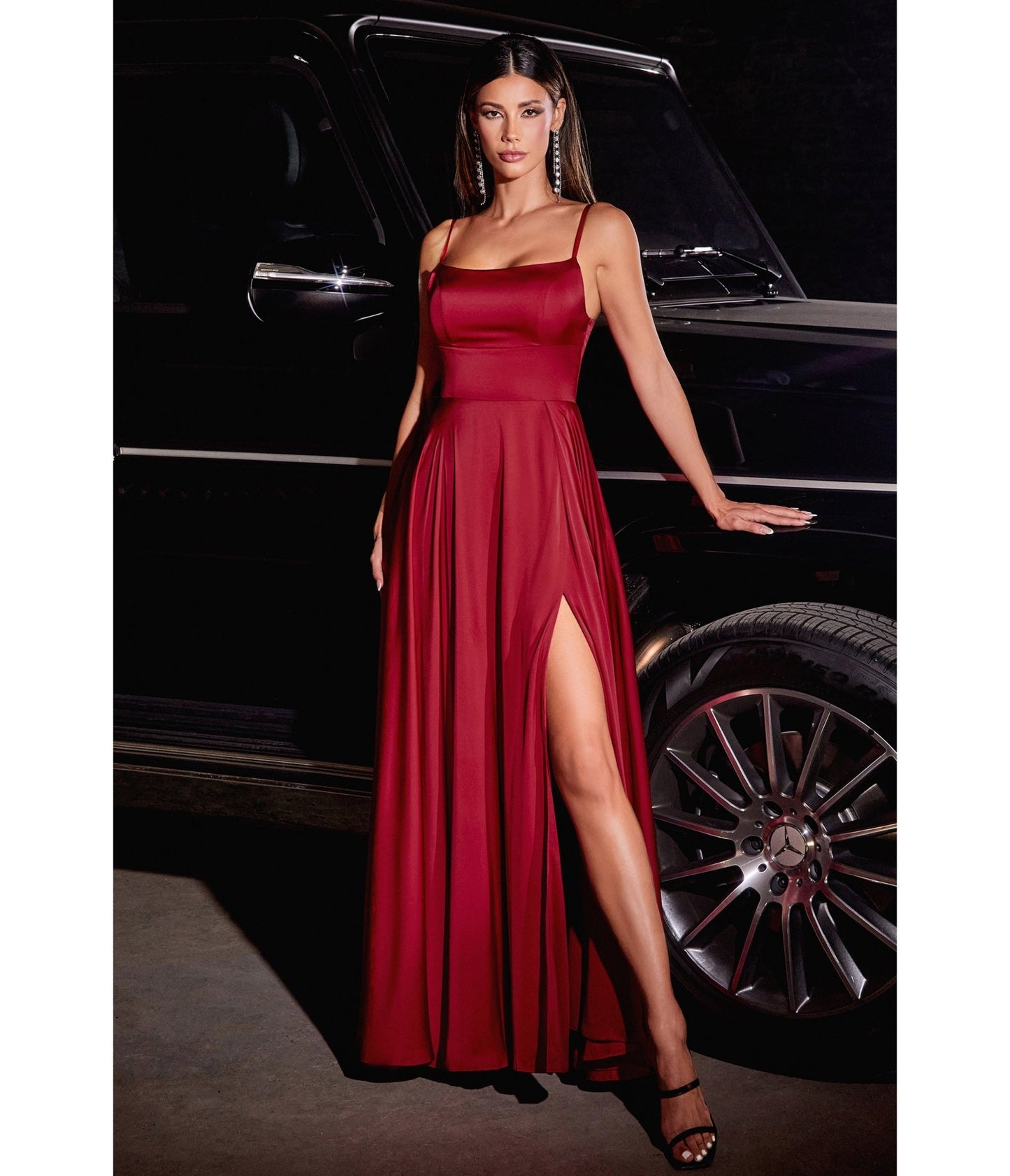 Cinderella Divine Burgundy Satin A Line Bridesmaid Dress - Unique Vintage - Womens, DRESSES, PROM AND SPECIAL OCCASION