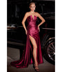 Cinderella Divine Burgundy Strapless Satin Bridesmaid Dress