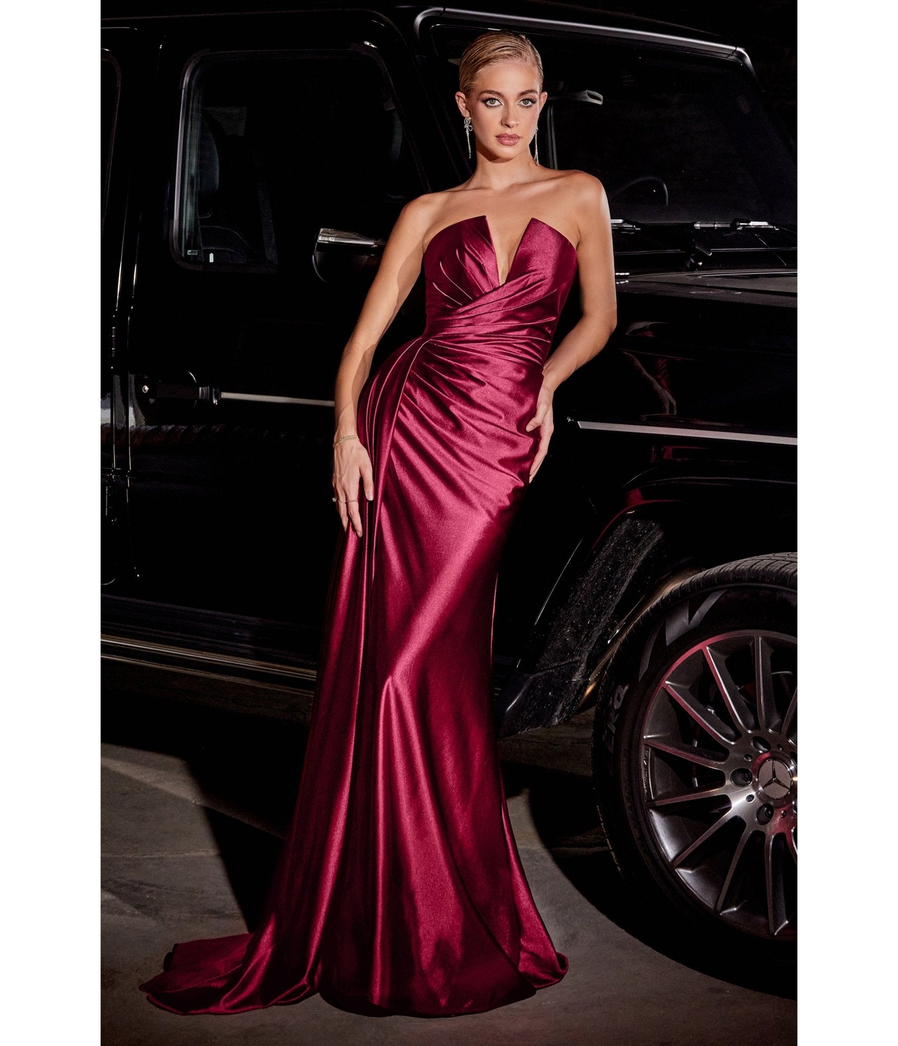 Cinderella Divine Burgundy Strapless Satin Bridesmaid Dress - Unique Vintage - Womens, DRESSES, PROM AND SPECIAL OCCASION