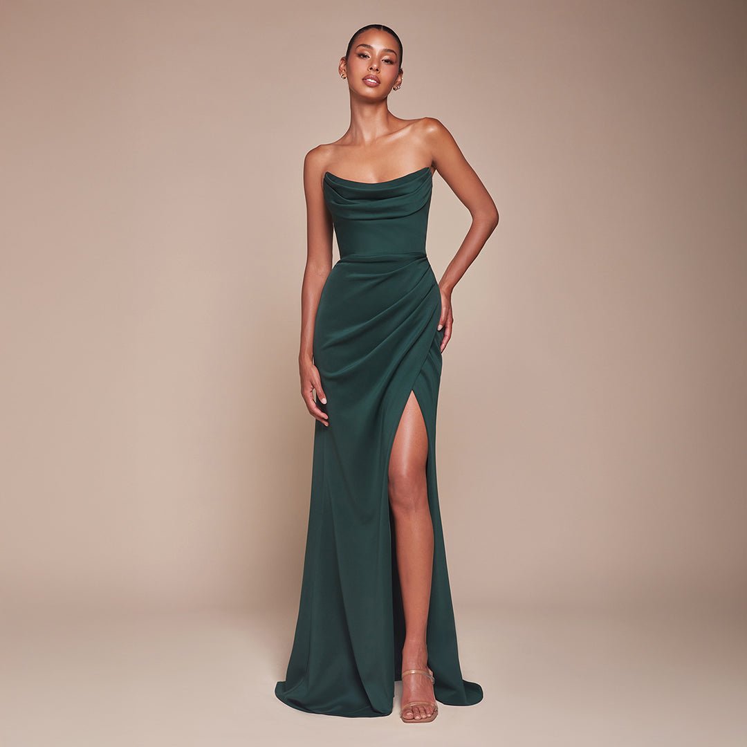 Cinderella Divine Emerald Chiffon Strapless Slit Prom Dress - Unique Vintage - Womens, DRESSES, PROM AND SPECIAL OCCASION