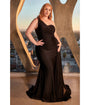 Cinderella Divine Plus Size Black Fitted One Shoulder Satin Bridesmaid Dress