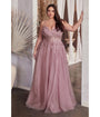 Cinderella Divine Plus Size Dusty Mauve A Line Lace & Tulle Bridesmaid Gown