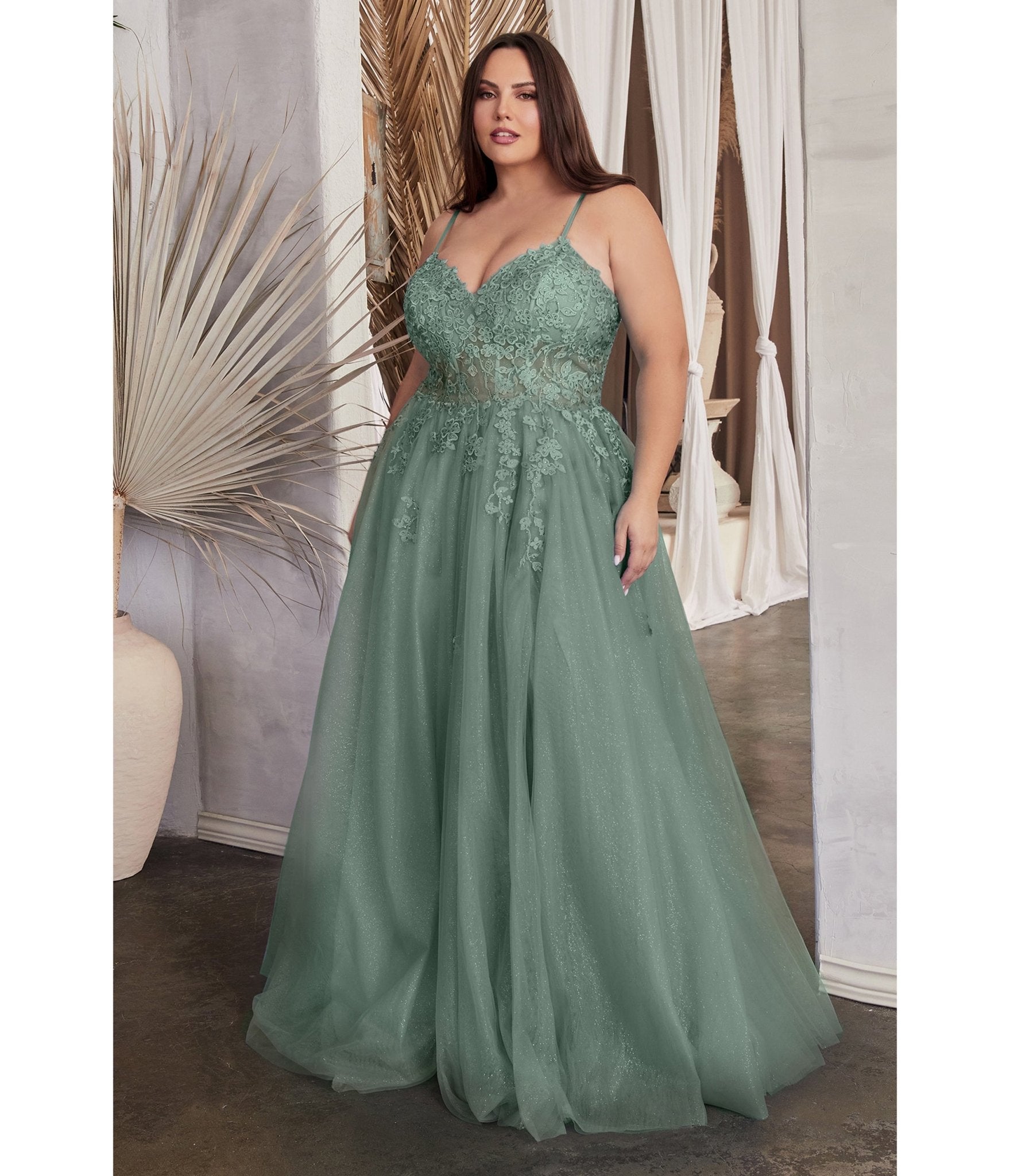 Cinderella Divine Plus Size Teal A Line Lace & Tulle Bridesmaid Gown -Unique Vintage - Womens, DRESSES, PROM SPECIAL OCCASION