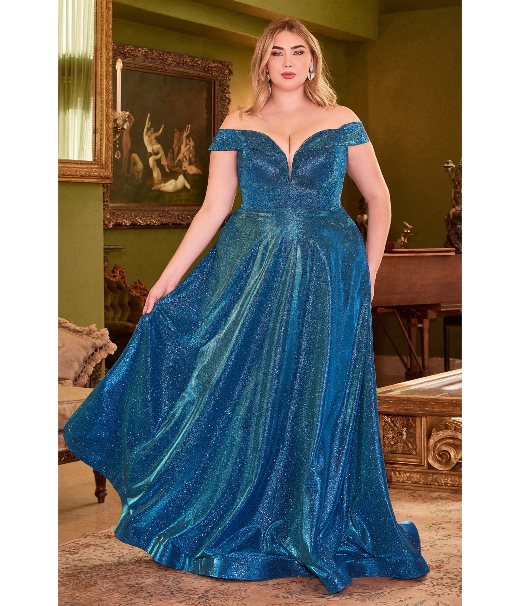 Cinderella Divine Plus Size Blue Off The Shoulder Bridesmaid Gown - Unique Vintage - Womens, DRESSES, PROM SPECIAL OCCASION