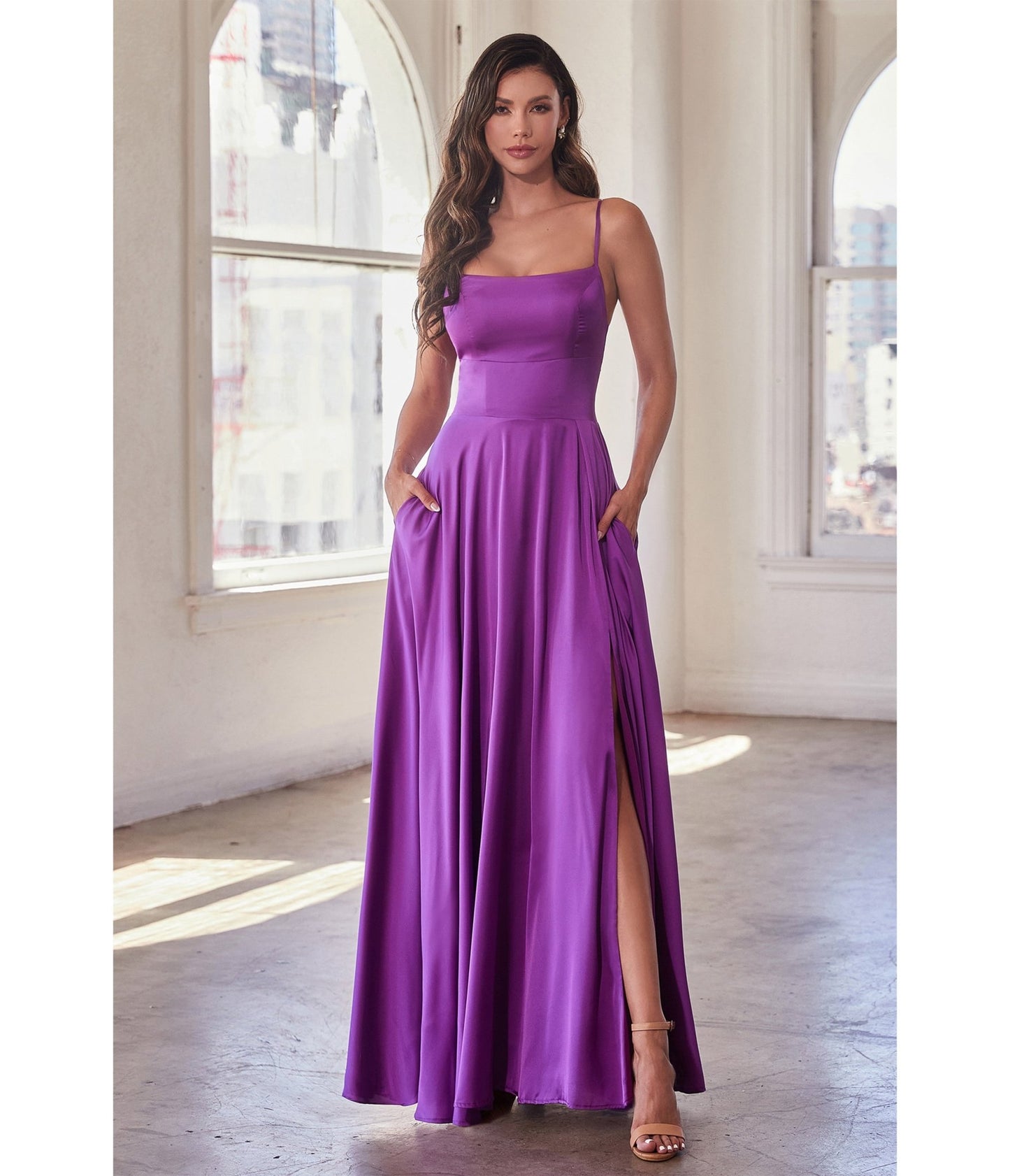 Cinderella Divine Purple Satin A Line Bridesmaid Dress - Unique Vintage - Womens, DRESSES, PROM AND SPECIAL OCCASION