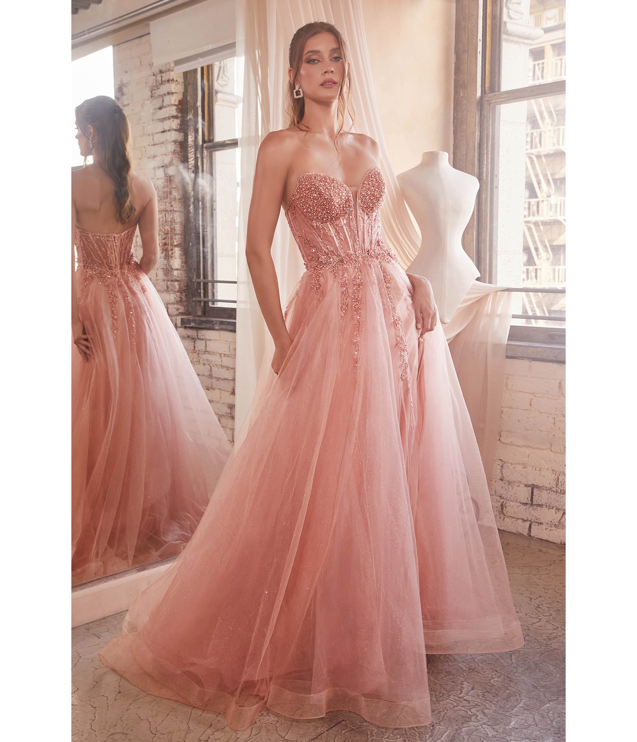 Cinderella Divine Rose Gold Sparkle Corset Top Prom Gown Unique Vintage