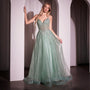 Ladivine by Cinderella Divine Sage Green Crystal A-Line Bridesmaid Ball Gown