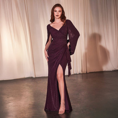 Cinderella Divine Wine Sparkle Cape Slit Bridesmaids Gown - Unique Vintage - Womens, DRESSES, PROM AND SPECIAL OCCASION