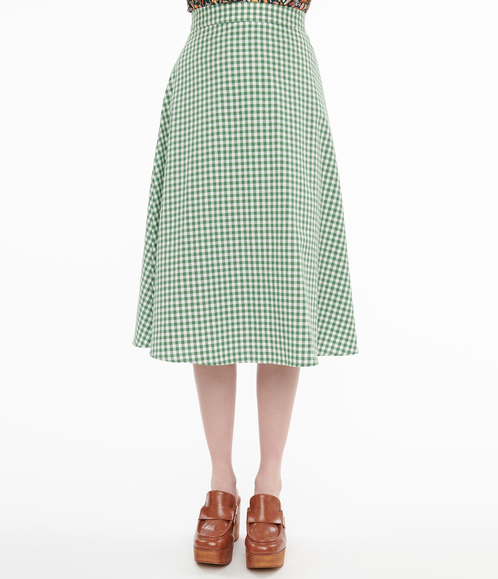 Collectif 1930s Green & White Gingham Hetty Swing Skirt - Unique Vintage - Womens, BOTTOMS, SKIRTS