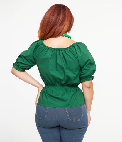 Collectif 1940s Green Ellie Top - Unique Vintage - Womens, TOPS, WOVEN TOPS