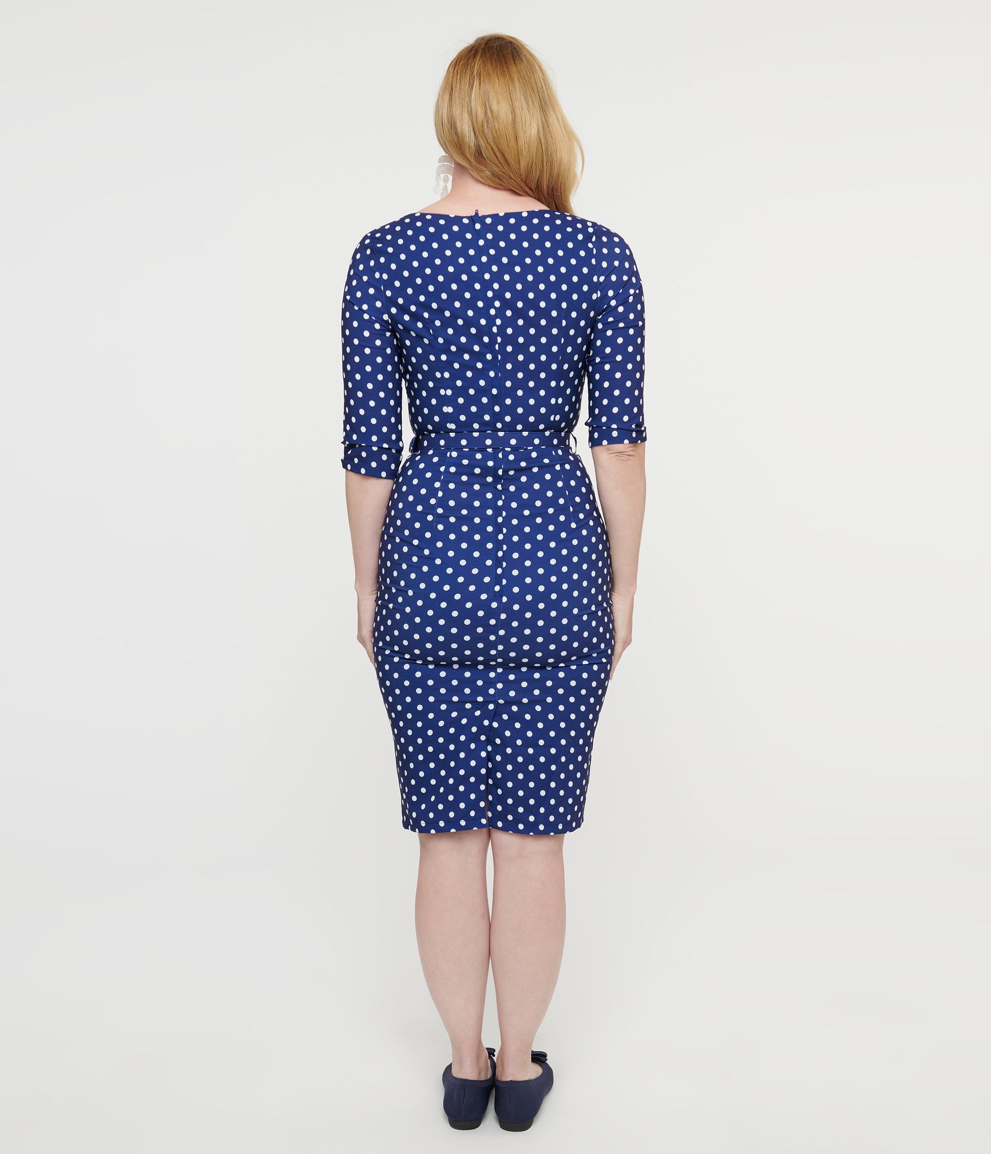 Collectif 1950s Blue & White Polka Dot Patty Wiggle Dress - Unique Vintage - Womens, DRESSES, WIGGLE